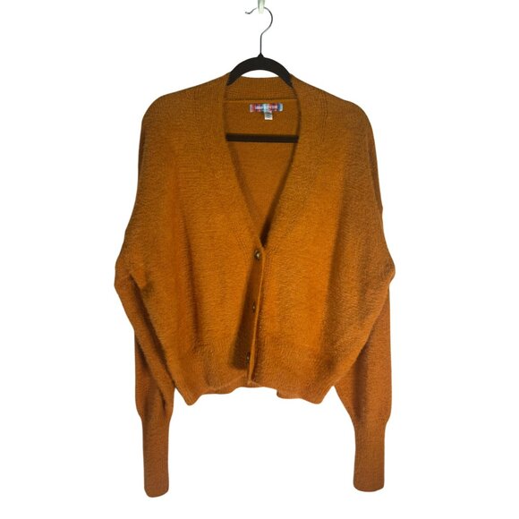 Urban Outfitters Cardigan Sweater Warm Fuzzy Orange Button Front Oversized - Picture 2 of 11